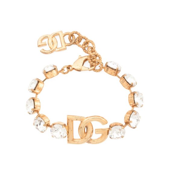 DOLCE & GABBANA Gold Made In Italy Logo Rhinestone Bracelet - Picture 1 of 2